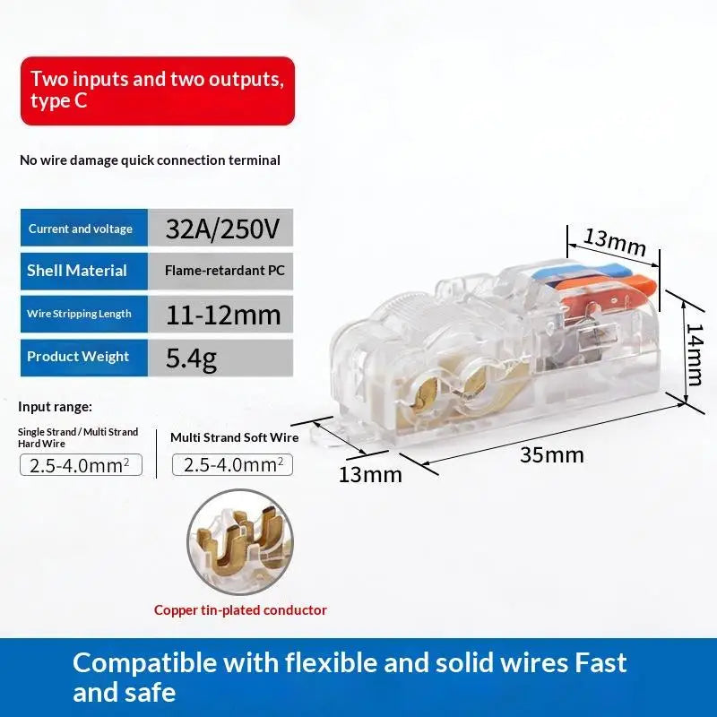 T-Type No-Strip Wire Connector | Quick Branch Terminal Block