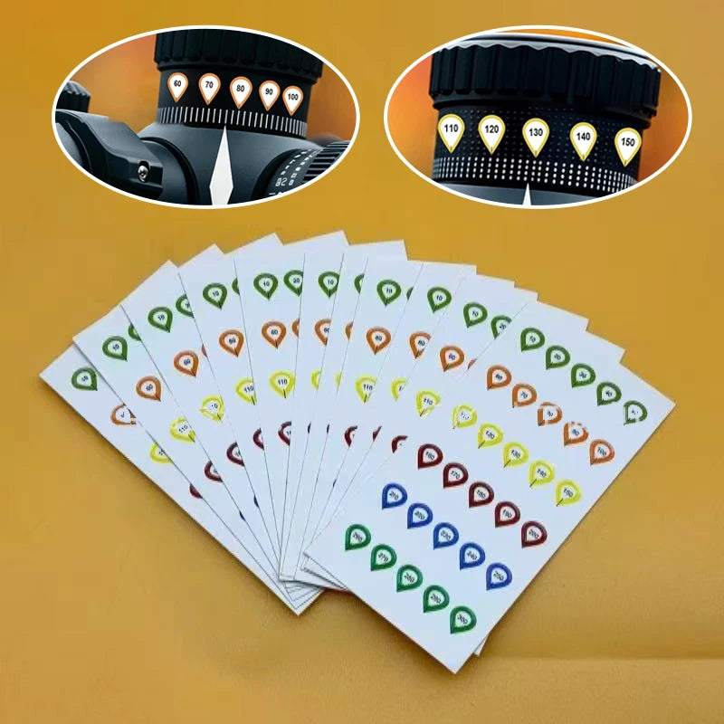 Scope Turret DOPE Sticker Set – 10 Sheets Distance Markers Scope Turret Stickers PRIMED