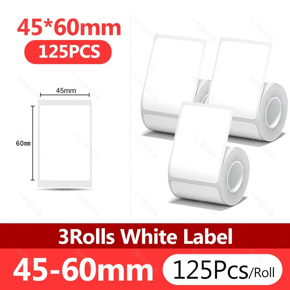 NIIMBOT Thermal White Label Rolls 3-Pack | B1 B21 B3S B31 Thermal Label Rolls PRIMED 3Rolls 45x60mm