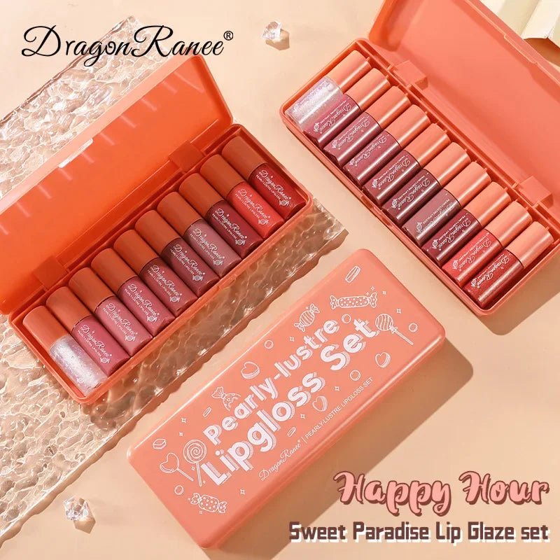 Dragon Ranee 10-Pc Pearlescent Liquid Lipstick & Lip Gloss Set Lip Gloss Set PRIMED
