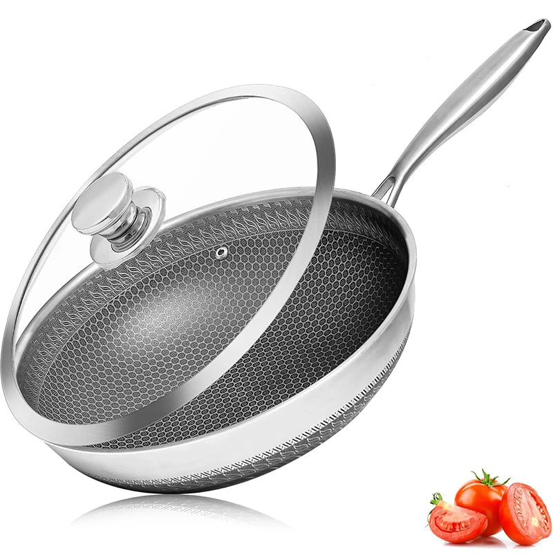 LMETJMA 28cm Hybrid Nonstick Wok Pan | 316 Stainless Steel Lid Nonstick Wok Pan PRIMED