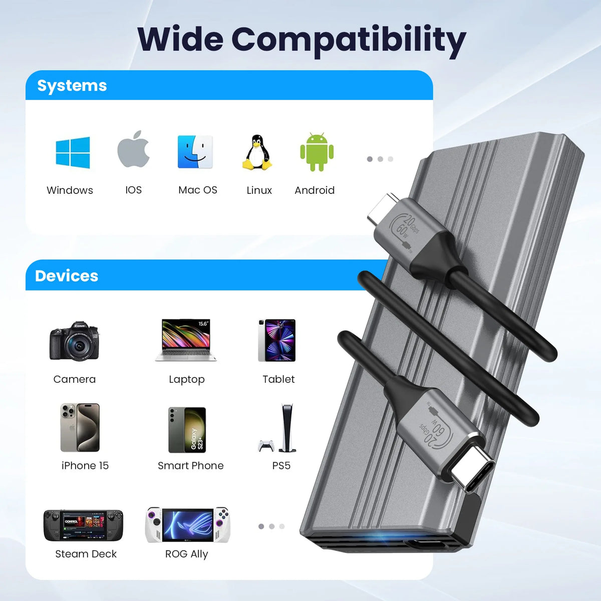 UTHAI NVMe M.2 SSD Enclosure 20Gbps USB-C Gen2 Aluminum Case