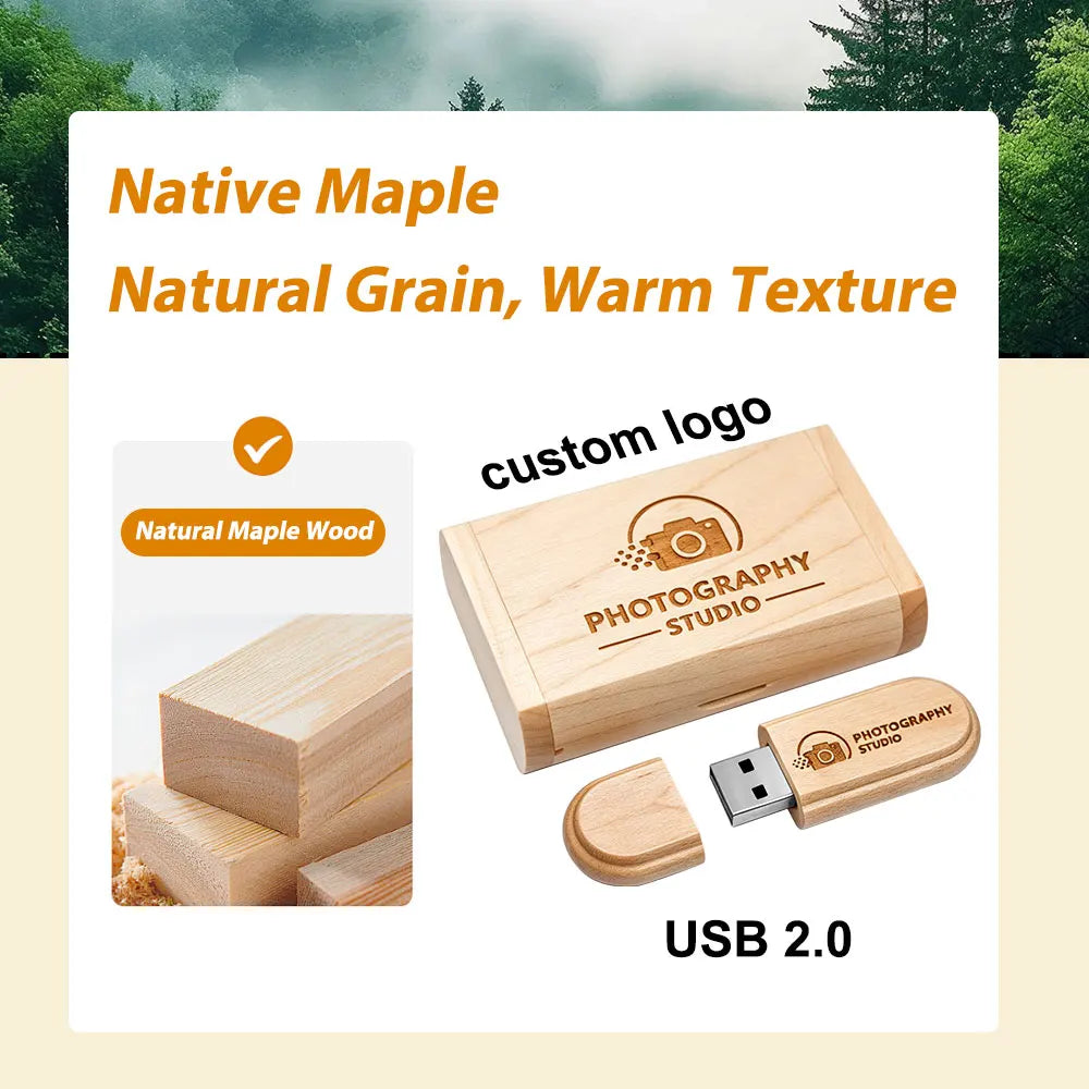 Custom Logo Wooden USB Flash Drives 20-Pack | 4GB–64GB Gift Box Custom USB Flash Drive PRIMED