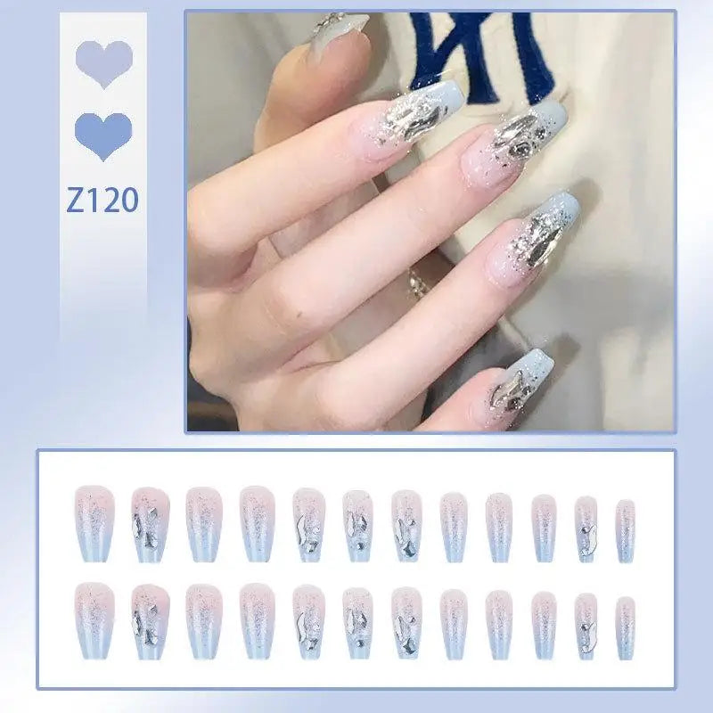 French Press On Nails Set – 24 Short Acrylic Tips with Glue