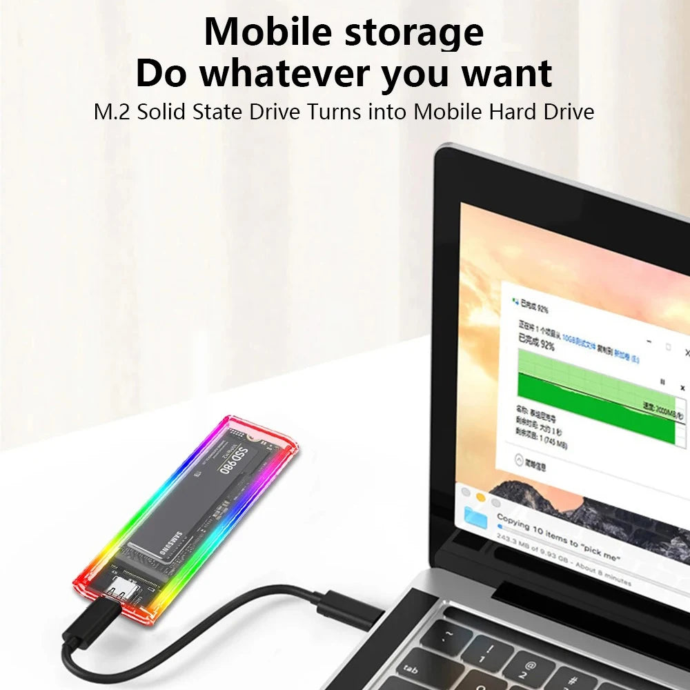 RGB M.2 NVMe SSD Enclosure USB-C 10Gbps Transparent Case SSD Enclosure PRIMED