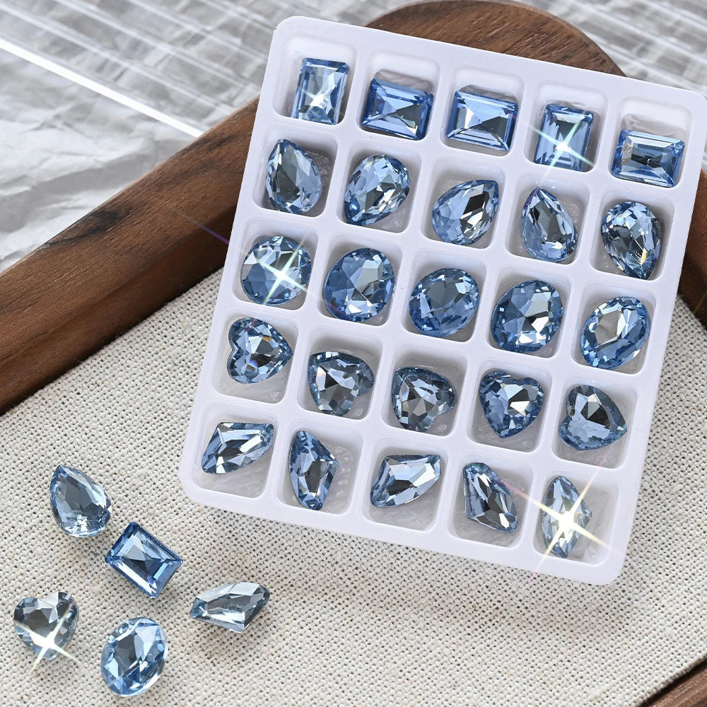 25pcs 3D Crystal Rhinestone Nail Charms – Heart Oval Square Nail Art Charms PRIMED ZB154-5