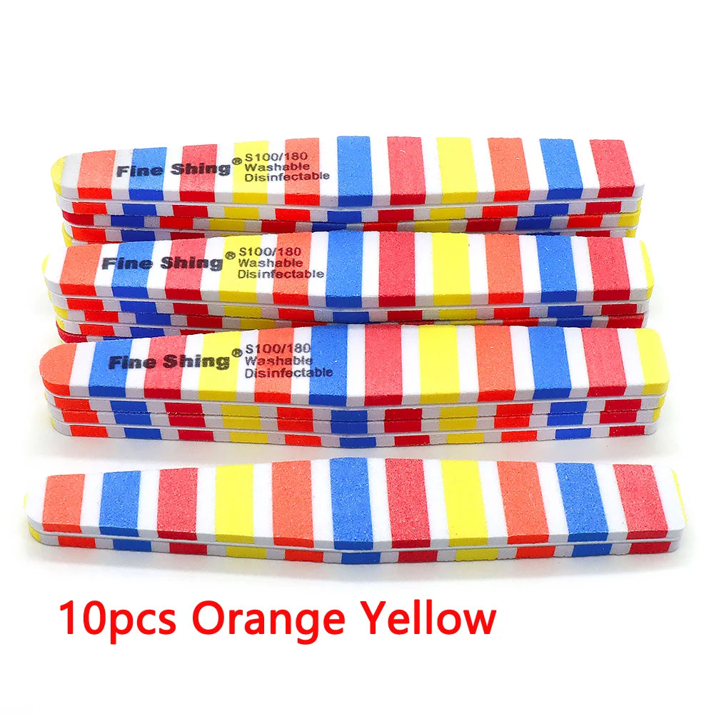 JEARLYU Double-Sided Sponge Nail Files 100/180 Grit | 2–20 Pcs Nail File PRIMED 10pcs-Orange Yellow