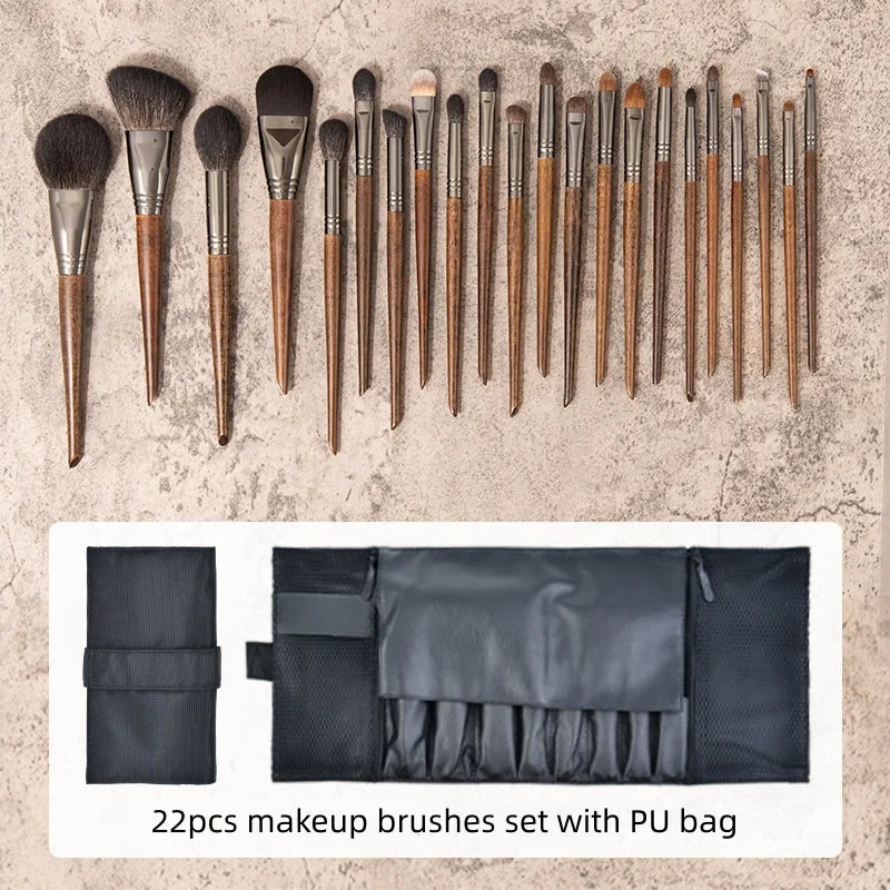 22-Piece Goat Hair Makeup Brush Set – Full Face & Eye Kit