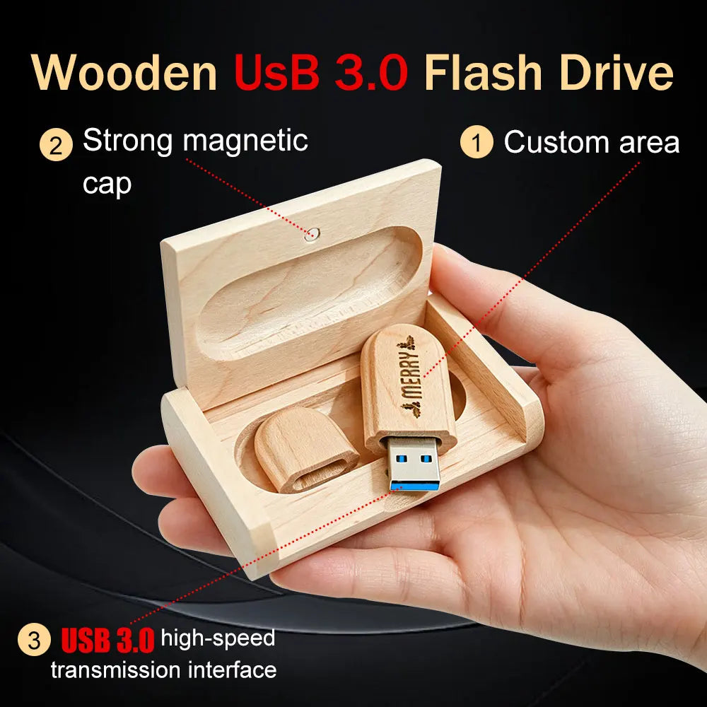 30-Pack Wooden USB 3.0 Flash Drives | Free Custom Logo Engraving USB Flash Drive PRIMED