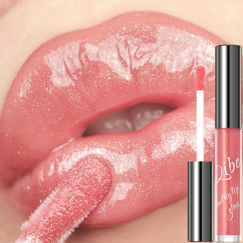 QiBest Coral Pink Glitter Lip Gloss – Shimmer Lip Oil Glaze