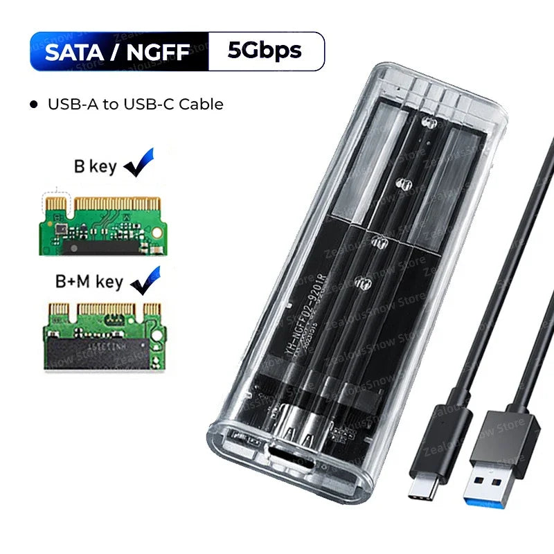 M.2 NVMe & NGFF SATA SSD Enclosure USB-C 10Gbps Transparent SSD Enclosure PRIMED 5Gbps NGFF Protocol China Mainland