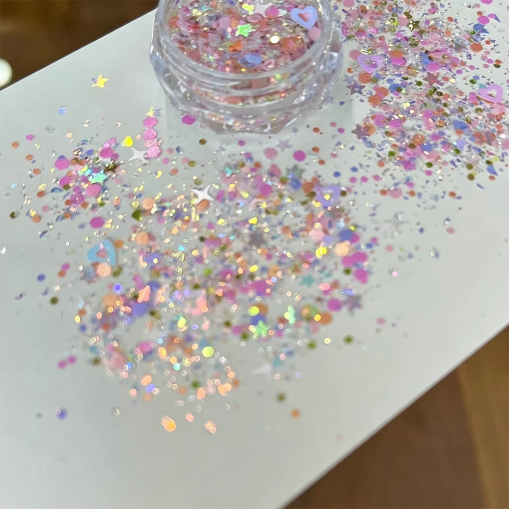 Aurora Nail Glitter Sequins Powder – Heart & Star Sparkle Nail Glitter Powder PRIMED