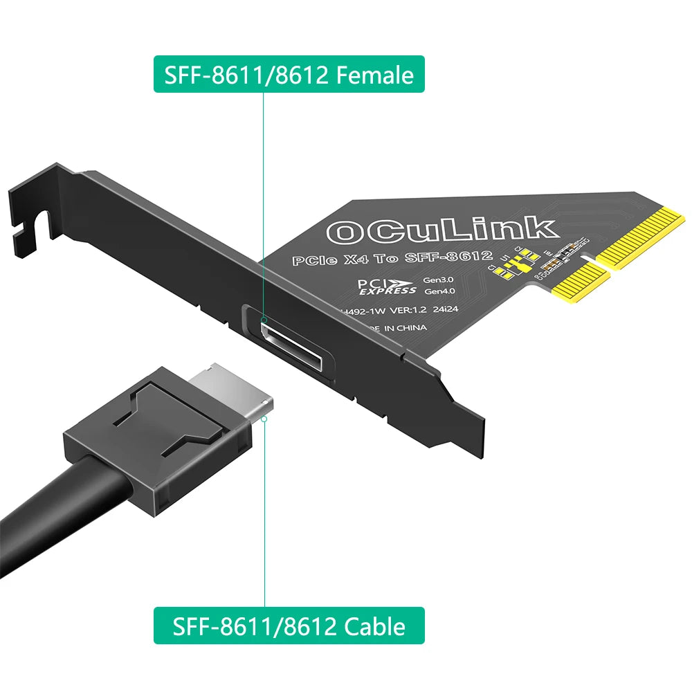TISHRIC PCIe 4.0 to Oculink SFF-8611/8612 U.2 Adapter Card PCIe Expansion Adapter PRIMED