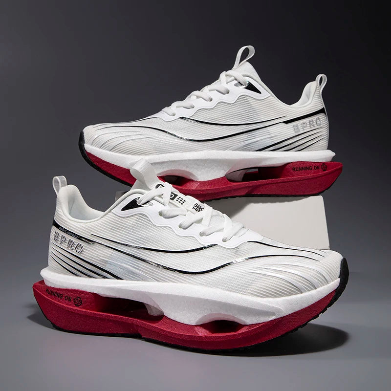 LETCOMFIT Carbon Plate Running Sneakers Men Women Athletic Running Shoes PRIMED WHITE 44