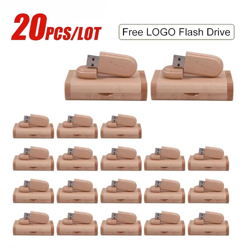 20-Pack Maple Wood USB Flash Drives 128GB | Free Custom Logo Wooden USB Flash Drive PRIMED