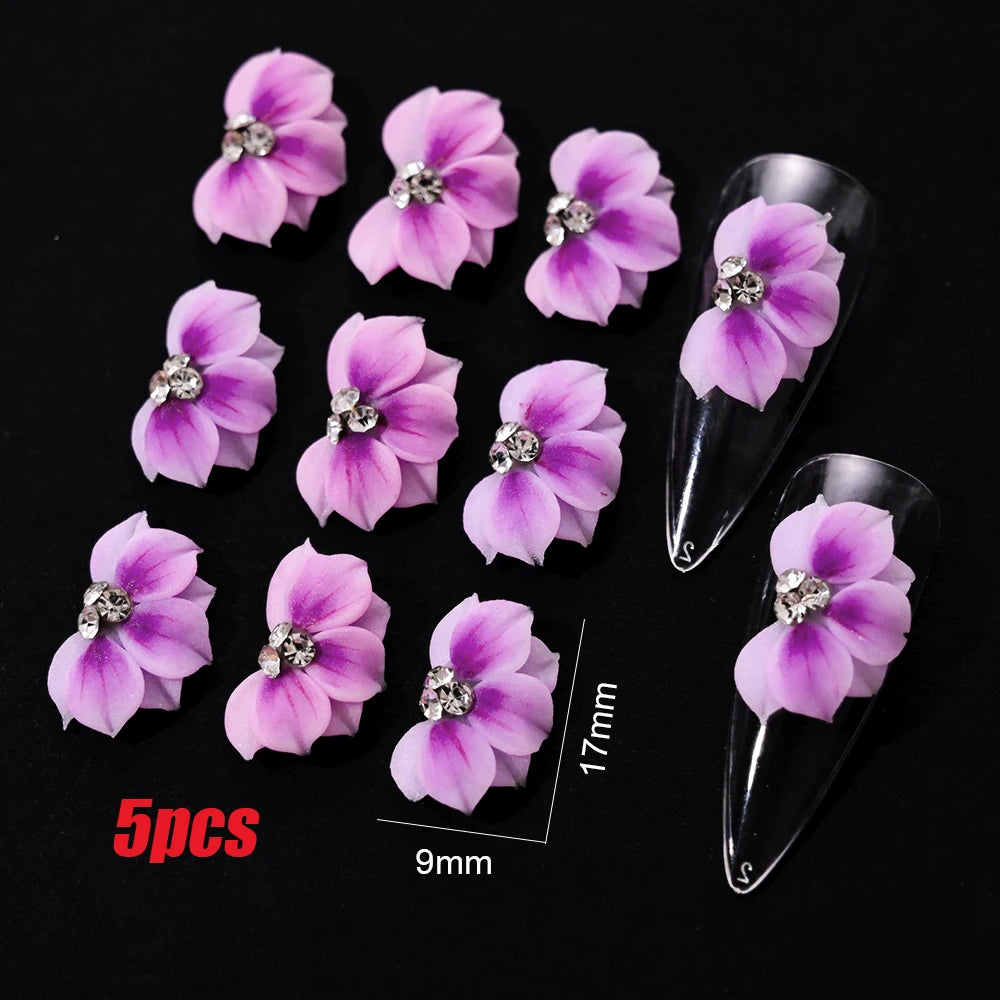 3D Acrylic Flower Nail Charms – Rhinestone & Pearl | MAFANAILS Nail Art Charms PRIMED 6(5pcs)