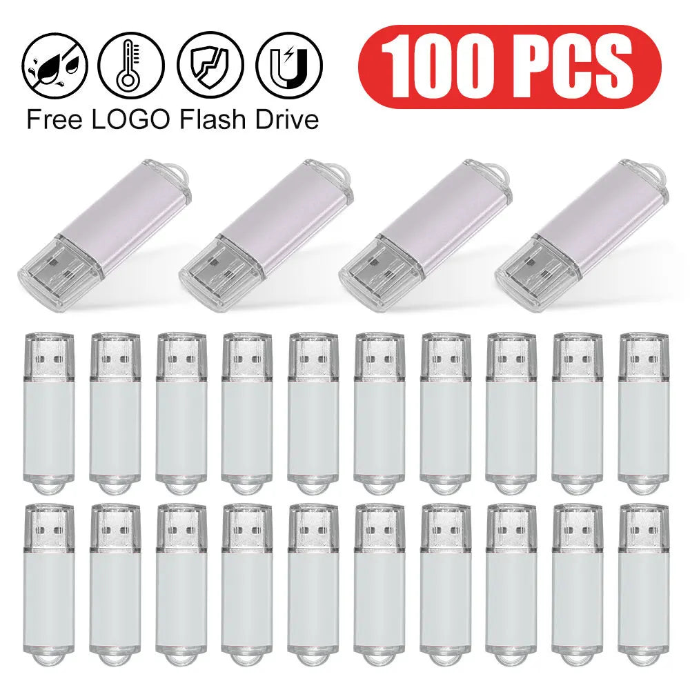 100-Pack Custom Logo Metal USB 2.0 Flash Drive 128MB–128GB