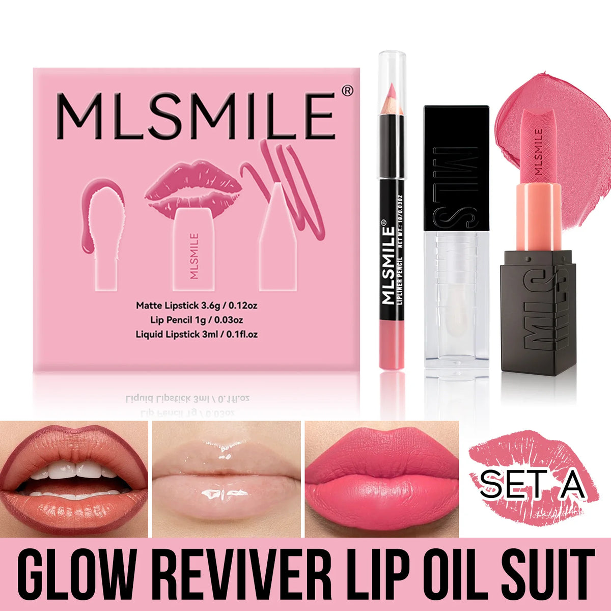 MLSMILE Matte Lipstick Set – Lip Glaze, Liner & Mirror