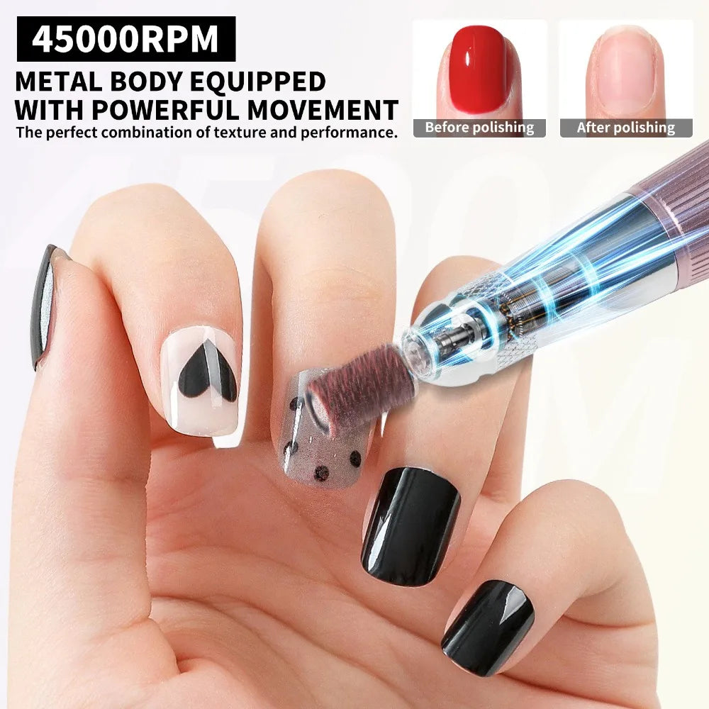 Professional Rechargeable Nail Drill Machine 45000 RPM Kit