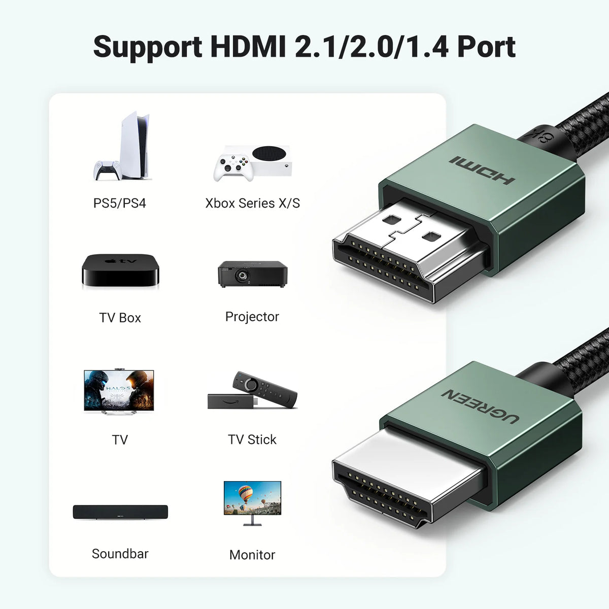 UGREEN HDMI 2.1 Cable 8K/60Hz – HD155 TV Monitor Cord HDMI Video Cable PRIMED