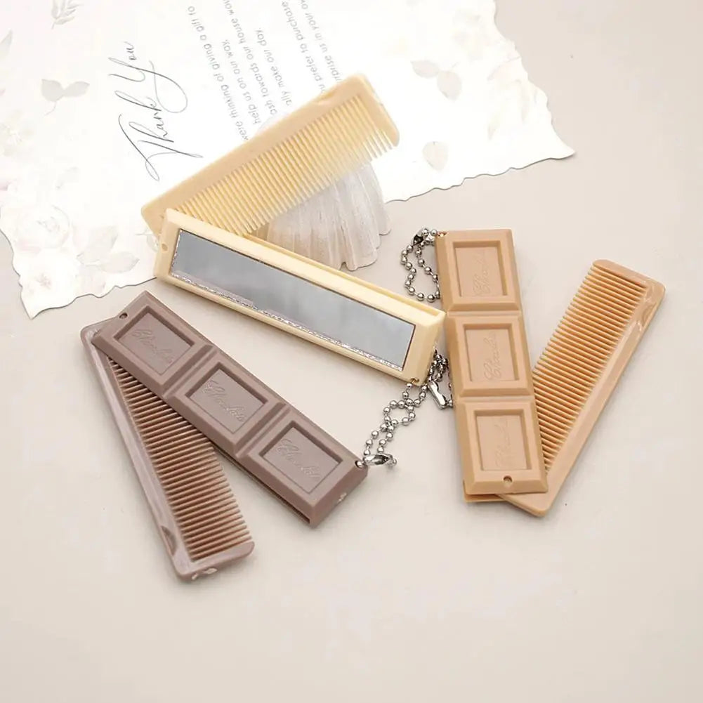 2-in-1 Folding Chocolate Comb with Mirror – Portable Travel Hair Tool Folding Travel Comb PRIMED