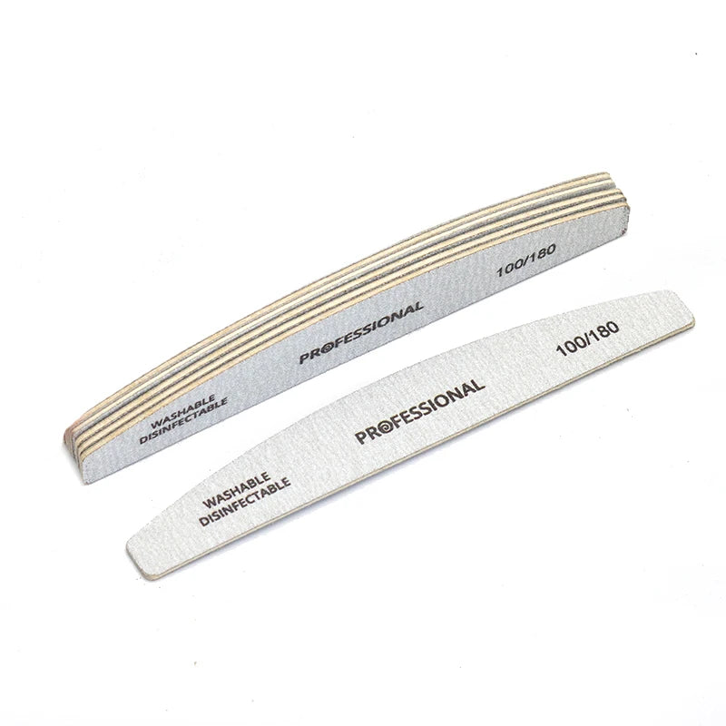 JEARLYU Half-Moon Wooden Nail Files Set 5/10/20/40 Pcs Wooden Nail Files PRIMED 5pcs Grit180-240