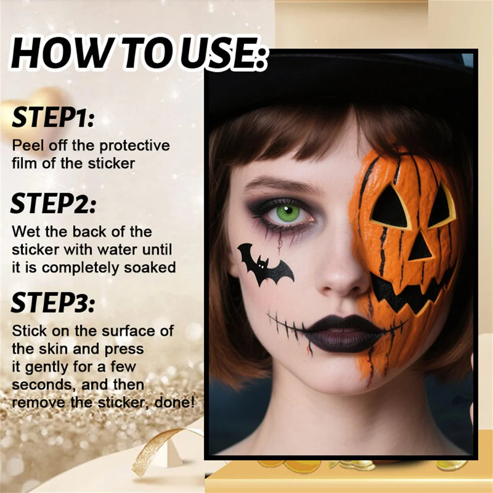 Halloween Glow Temporary Face Tattoo Sticker – Waterproof Decal Temporary Tattoo Sticker PRIMED