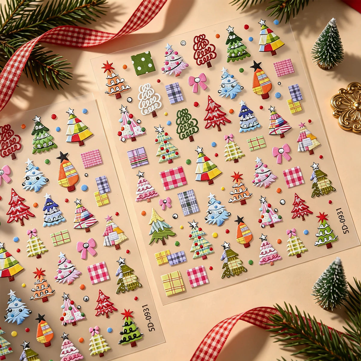 Christmas Tree Silvery Foil Nail Art Stickers – Holiday Decals