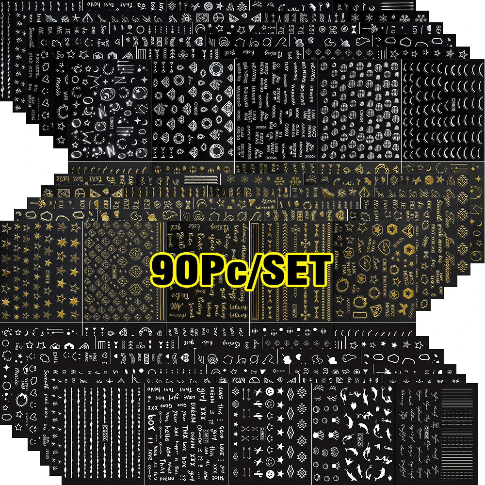 90Pcs 3D Nail Stickers – Stars, Shells & Constellation Decals Nail Art Stickers PRIMED 90 Pcs