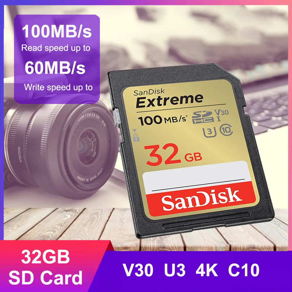 SanDisk Extreme SD Card 4K UHD 32GB–256GB C10 U3 V30 SD Memory Card PRIMED Extreme 32GB