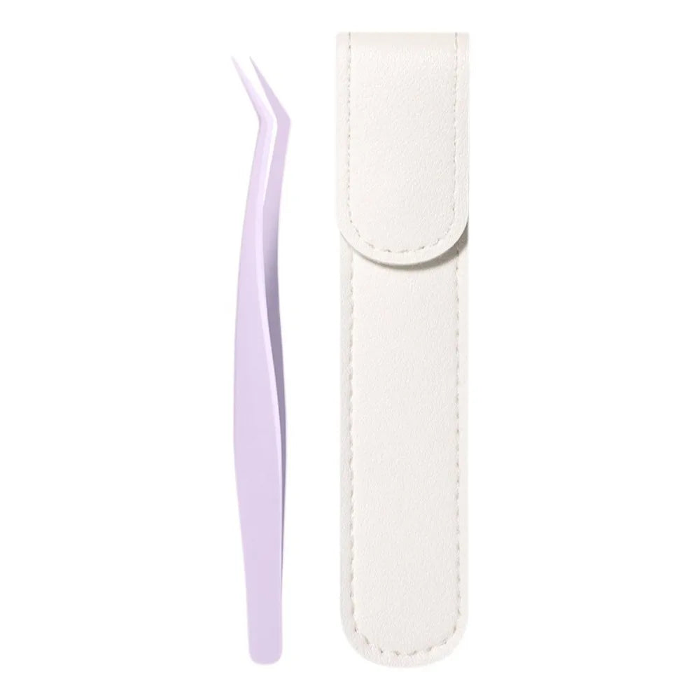 Stainless Steel Eyelash Tweezers Anti-Static + Leather Case