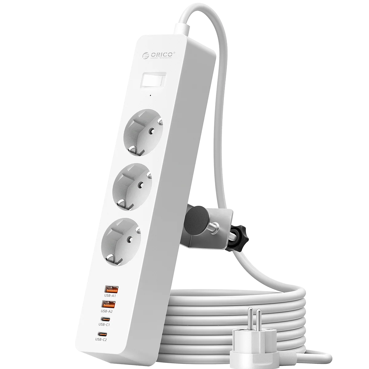 ORICO EU Desk Clamp Power Strip PD20W | 3 AC 4 USB Ports Desk Clamp Power Strip PRIMED 3M 3A2U2C White China Mainland EU Plug