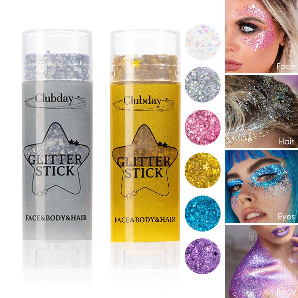 Sequins Glitter Gel Stick – Face, Eye & Body Makeup 6 Colors Glitter Gel Makeup PRIMED