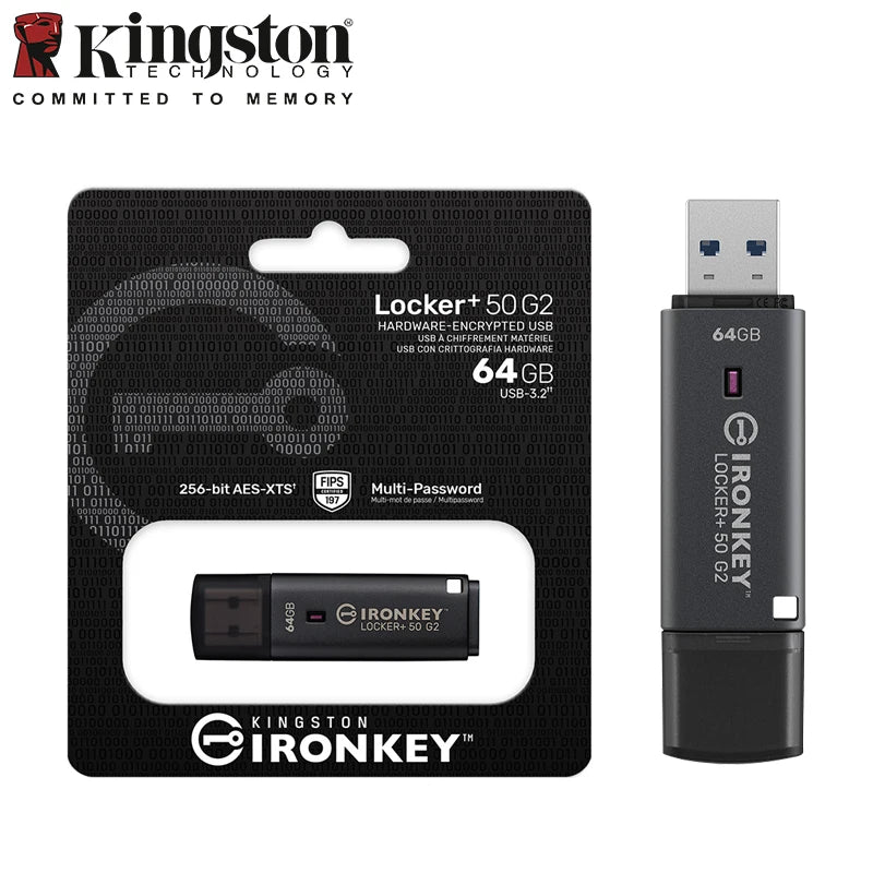 Kingston IronKey Locker+ 50 G2 AES 256-bit Encrypted USB Drive Encrypted USB Drive PRIMED
