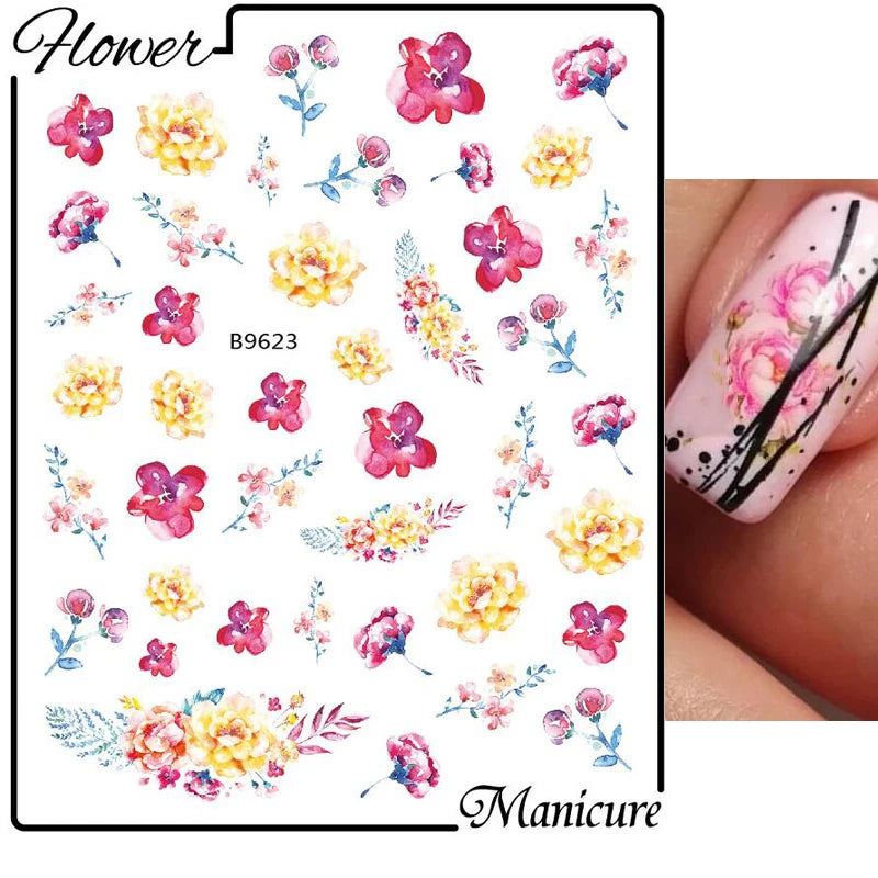 Sunflower Floral 3D Nail Art Water Transfer Decals Stickers