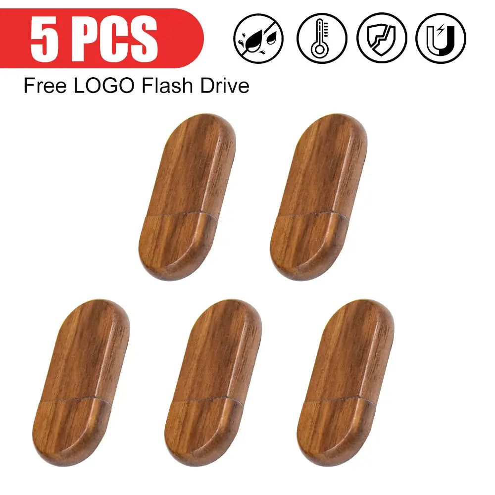 5-Pack Wooden USB Flash Drive Custom Logo | 4GB–64GB Gift USB Flash Drive PRIMED 128 GB 5PCS-Without Box W