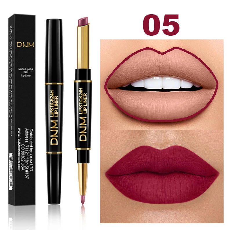 DNM 2-in-1 Matte Lip Liner & Lipstick Pencil – Waterproof Lip Liner Pencil PRIMED