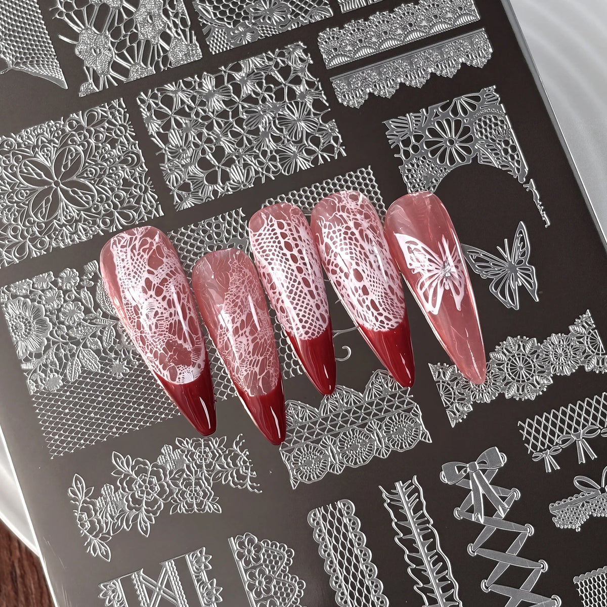Vintage Lace Nail Stamping Plate – Flowers, Bow & Lace Art