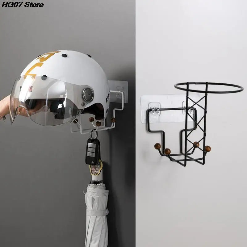 Wall-Mounted Helmet & Hat Holder – 4-Hook Storage Rack