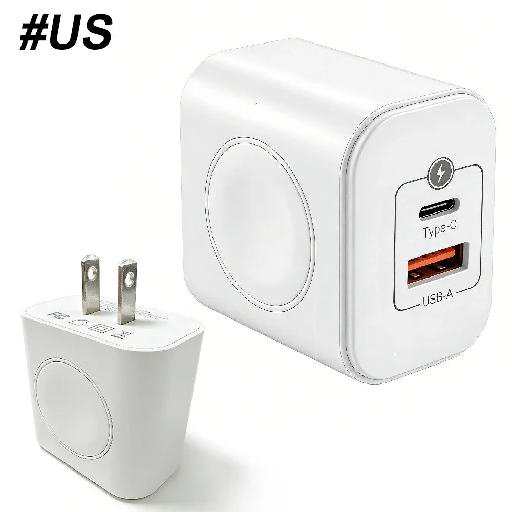 PD 20W 3-in-1 Fast Charger – USB-C, USB-A & Apple Watch Wireless Charging Station PRIMED White US