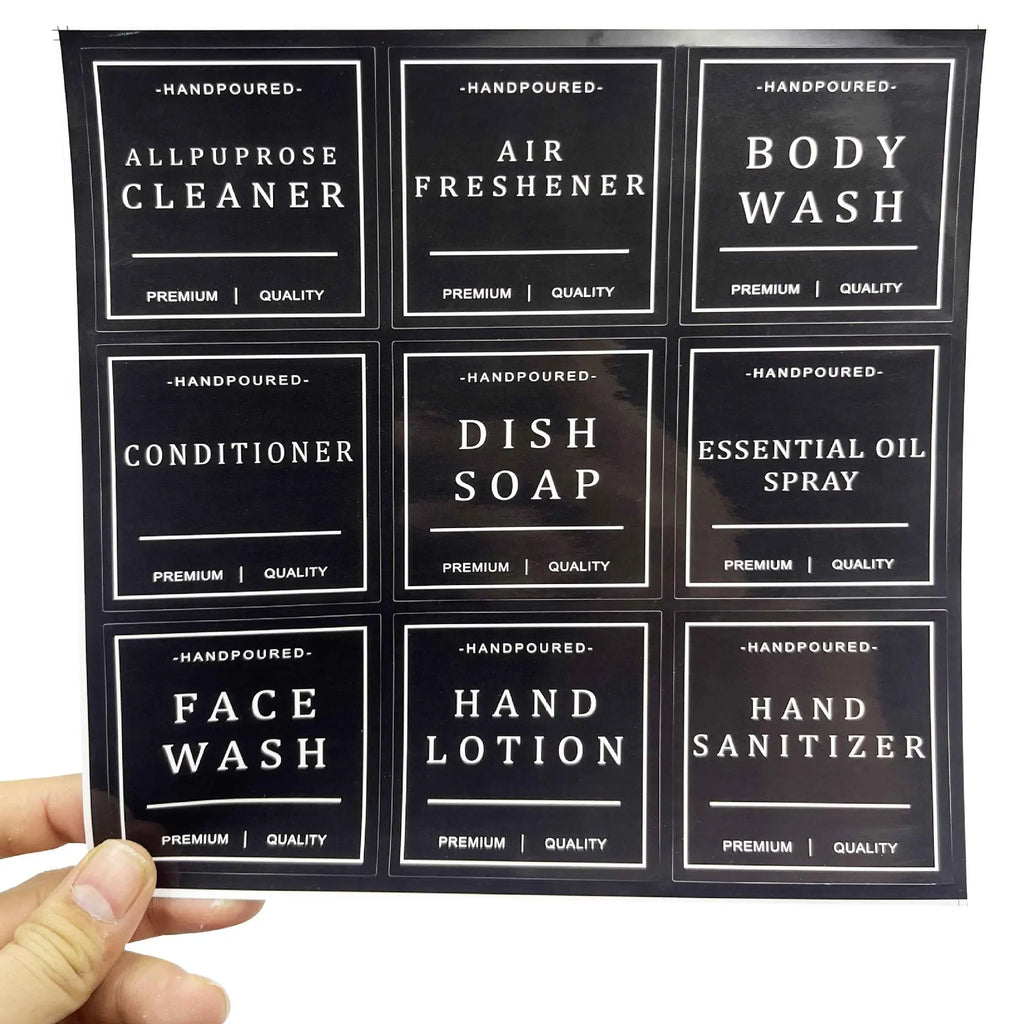 Waterproof Cosmetic Bottle Labels – PVC Stickers 9 Pack Bottle Label Stickers PRIMED