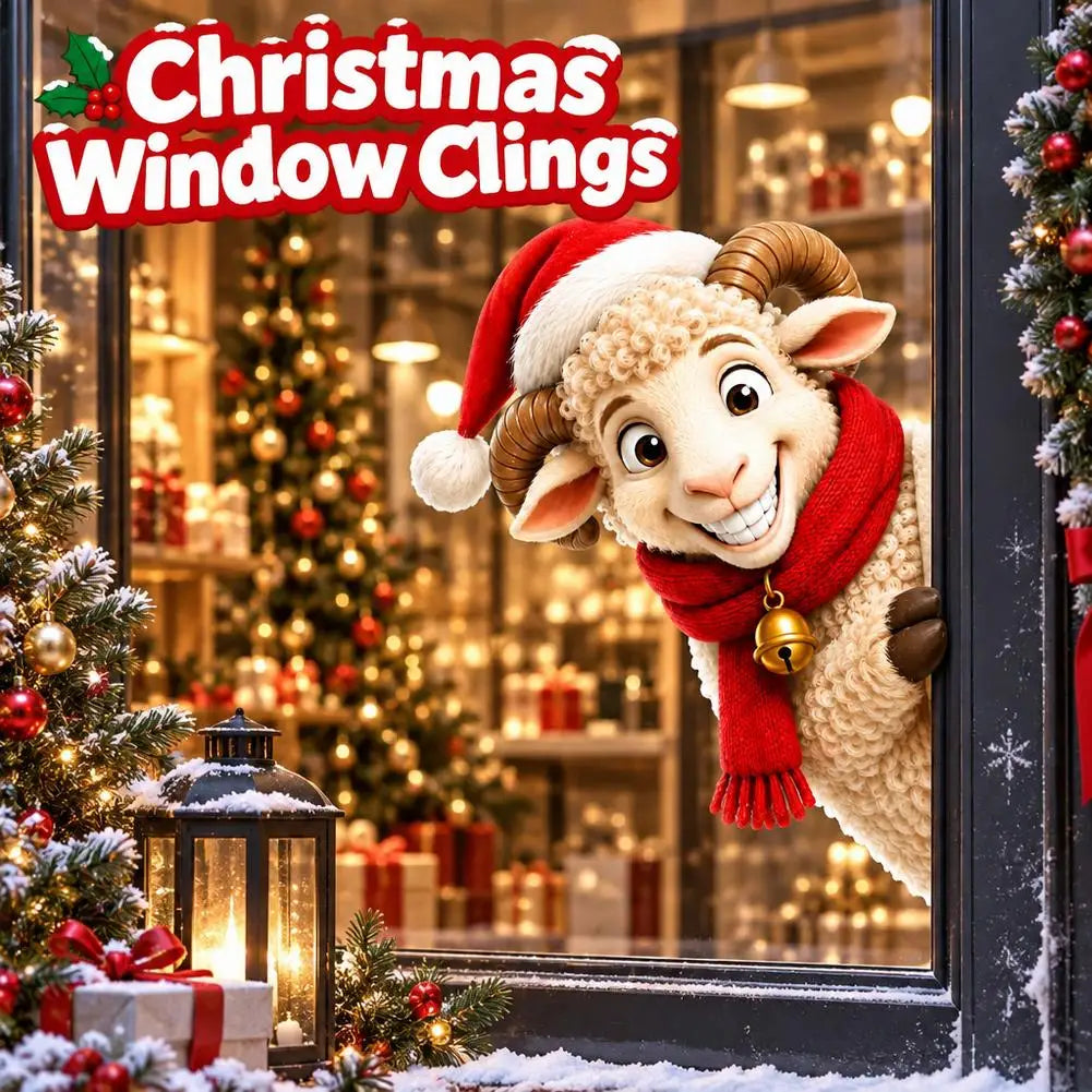 Peeking Sheep Christmas Window Cling – No-Glue Static Decal