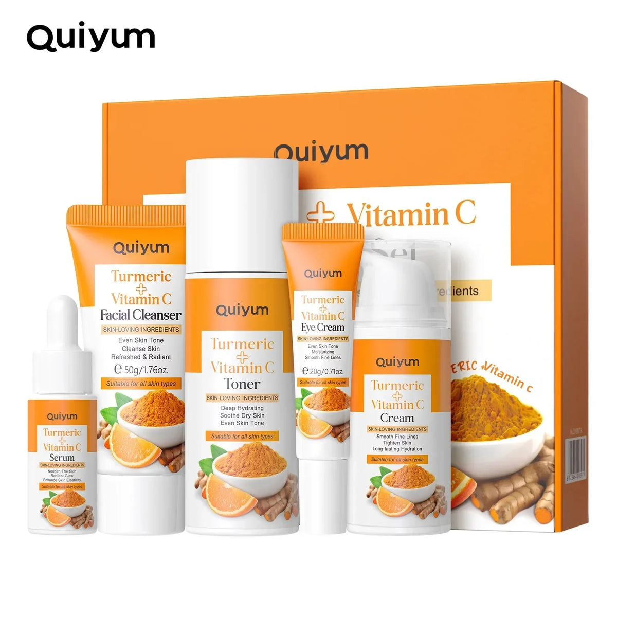 Vitamin C Turmeric 5-Piece Facial Skincare Set | Hydrating Kit