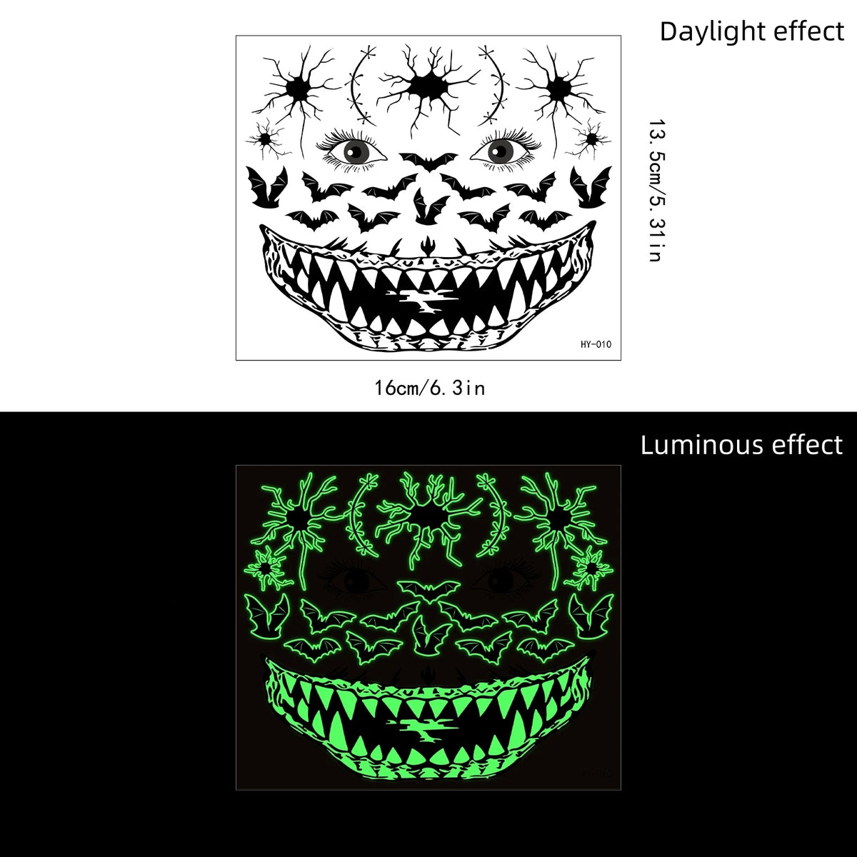 Halloween Glow in the Dark Mouth Temporary Tattoos | Eco-Friendly Temporary Face Tattoo PRIMED HY-010