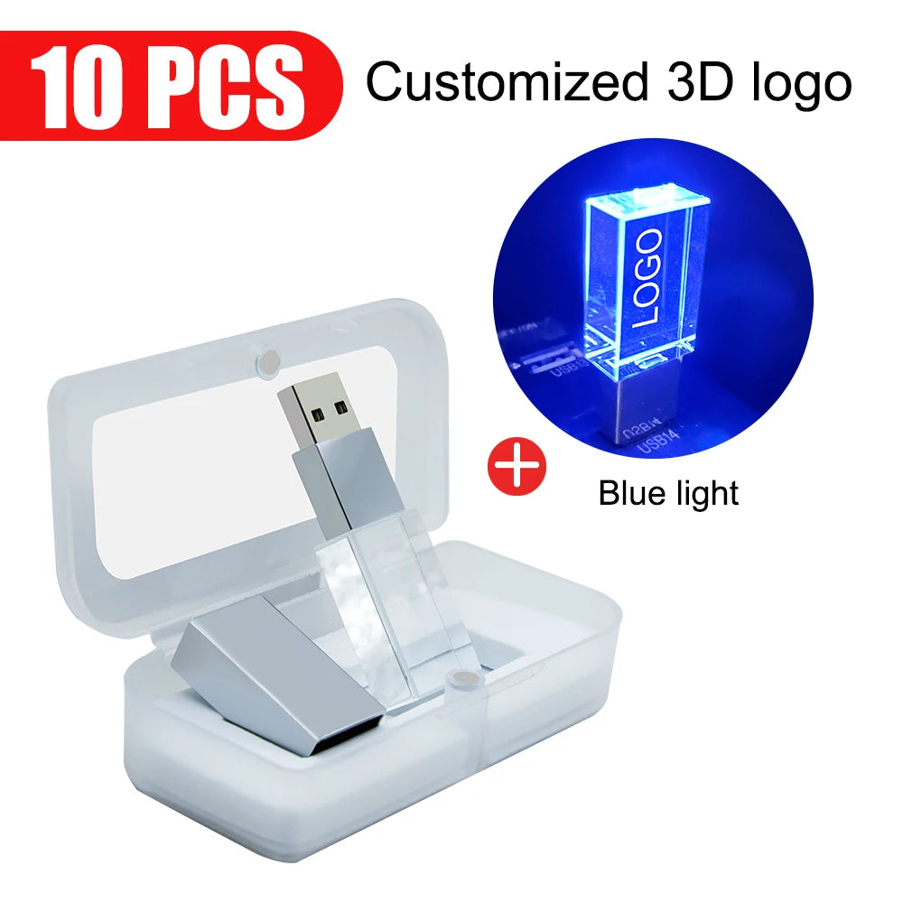 10-Pack 128GB Crystal LED USB Flash Drives | Free Custom Logo USB Flash Drive PRIMED 4GB Silver-Blue-box