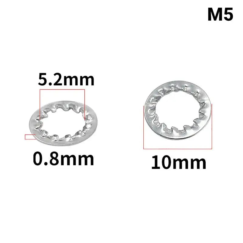 100Pcs M3–M16 Galvanized Internal Serrated Lock Washers