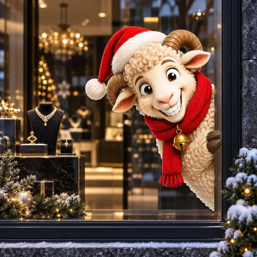 Peeking Sheep Christmas Window Cling – No-Glue Static Decal