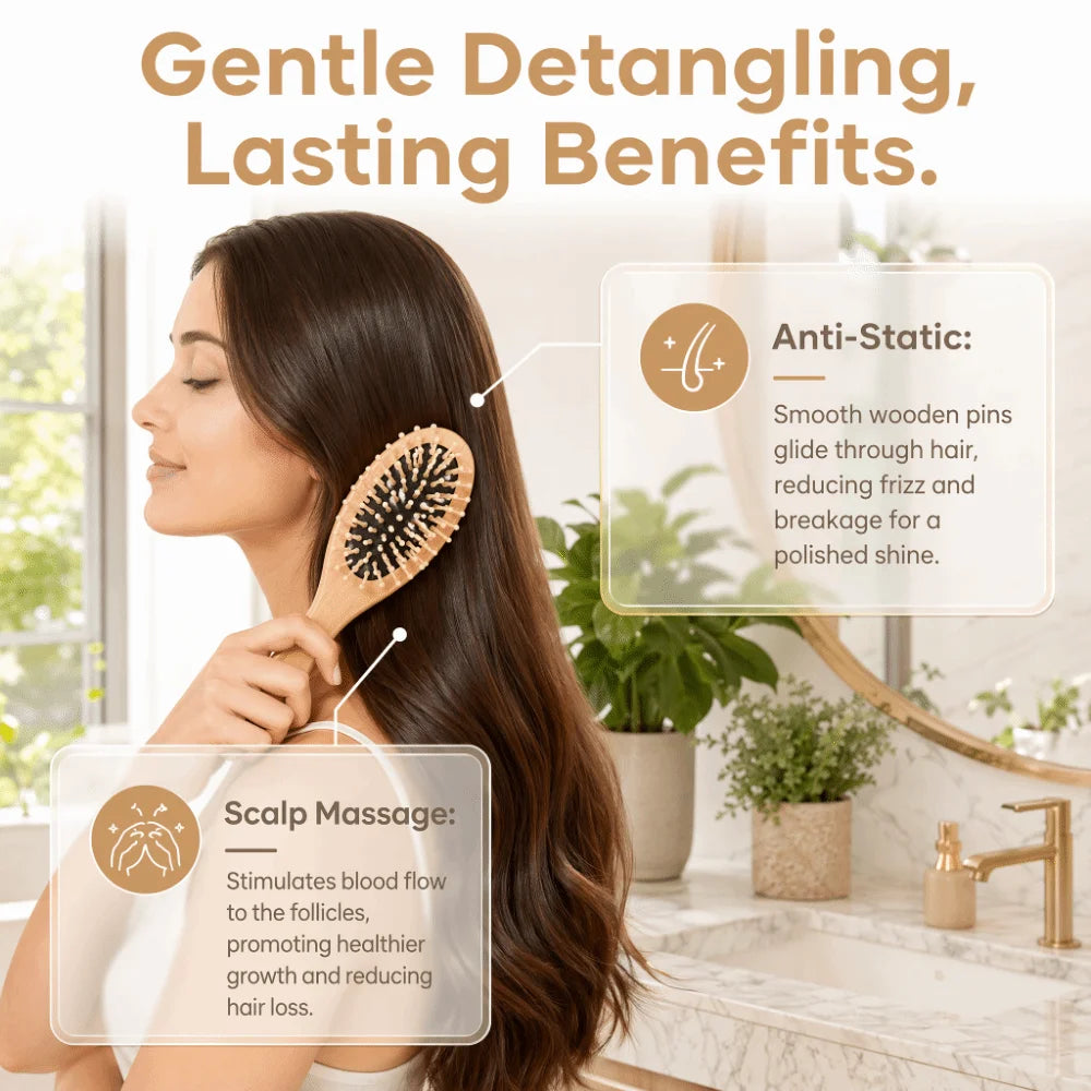 Wooden Paddle Hair Brush – Anti-Static Scalp Massage Comb