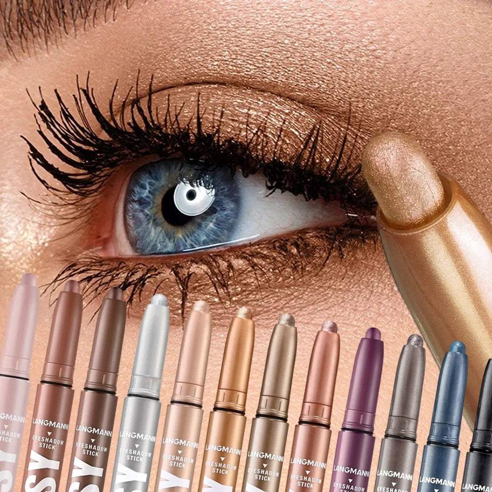 12-Color Waterproof Pearly Eyeshadow Stick – Glitter & Matte Eyeshadow Stick PRIMED