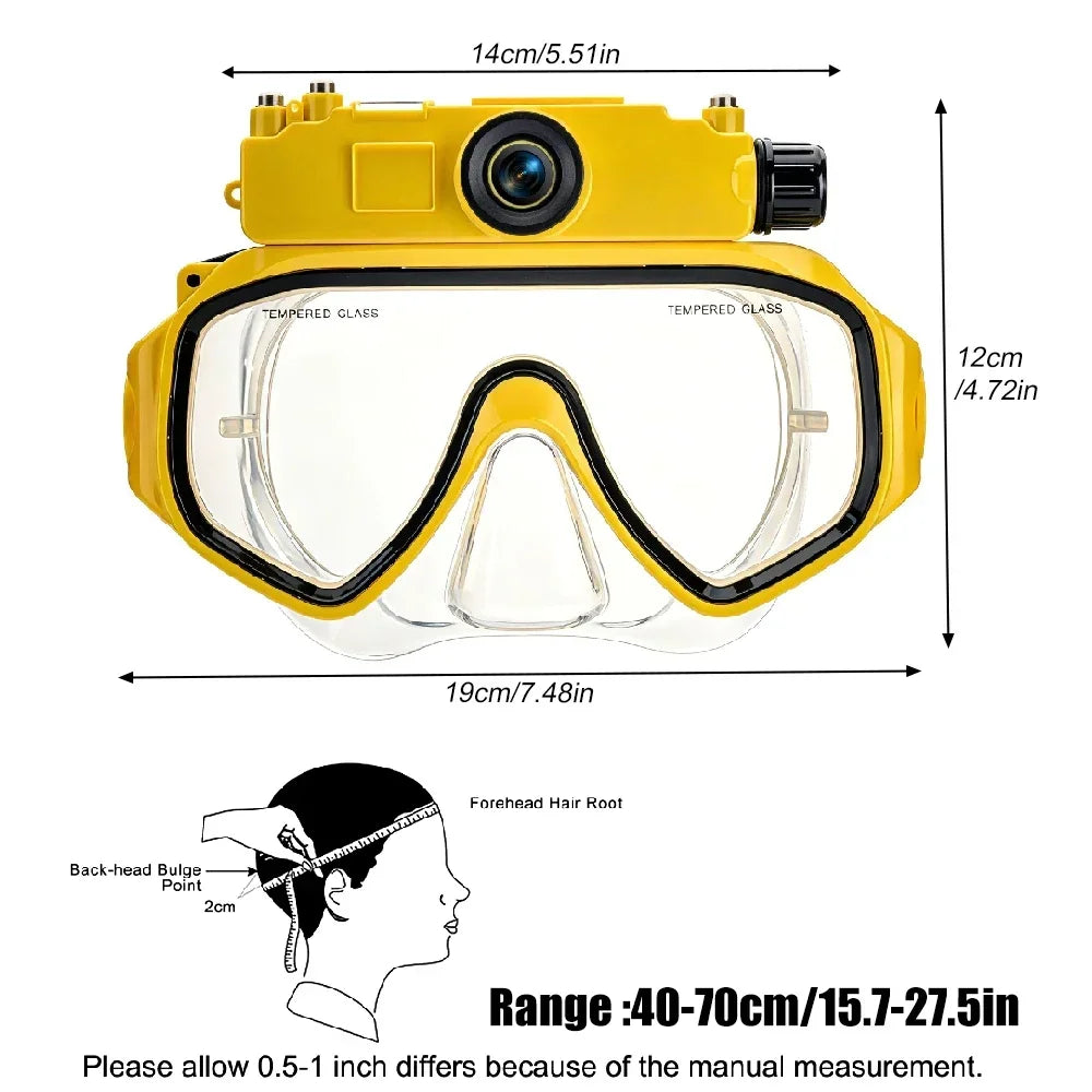 Snorkeling Mask with 2K Camera, 100° Wide Angle & 64GB Card